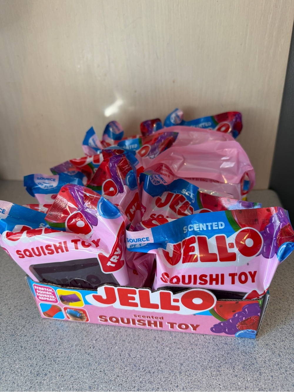 10 New Jell-O Squishi Sensory Toy Scented in Store Display Box Blue Red Purple